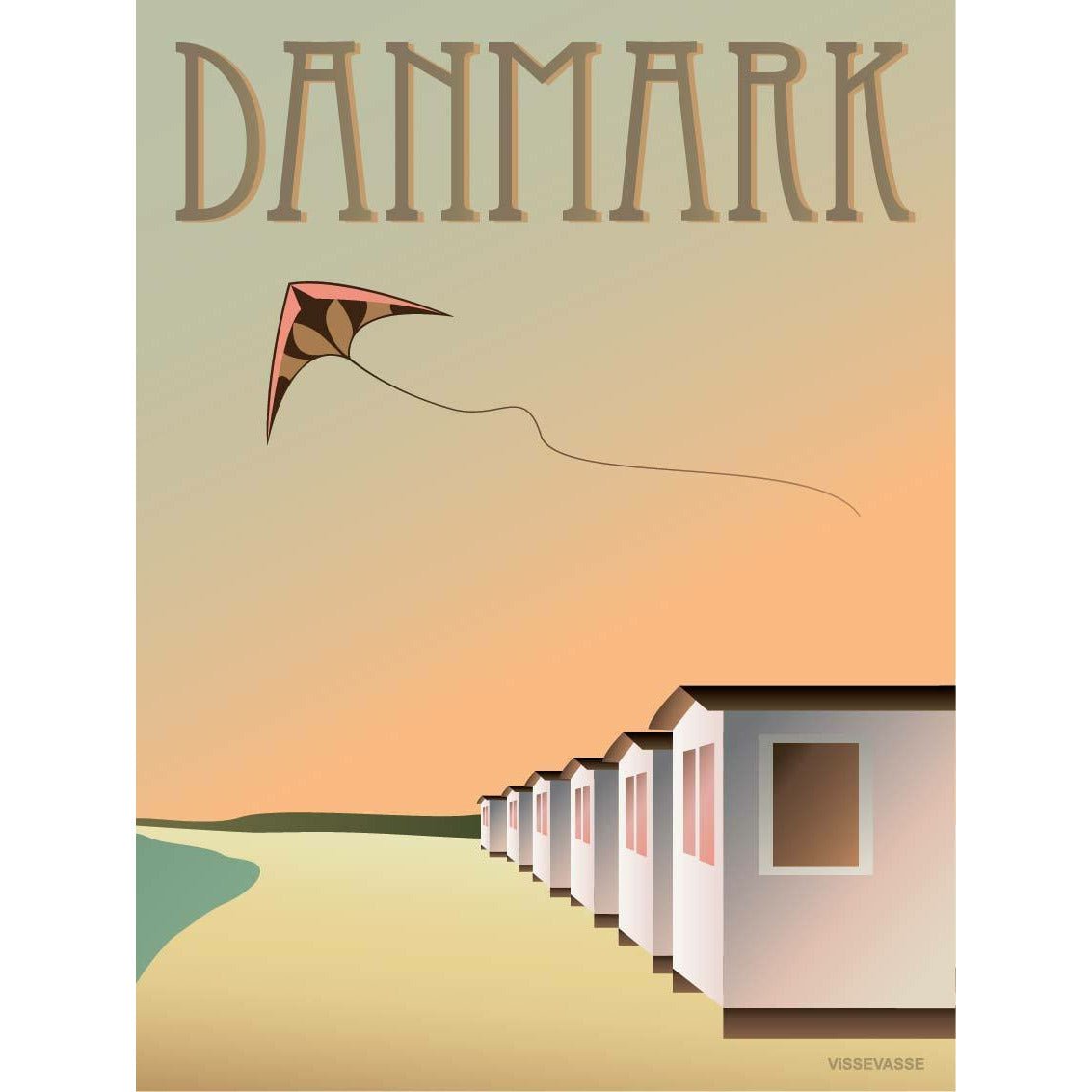 Vissevasse Danimarca Poster delle case sulla spiaggia, 30 x40 cm