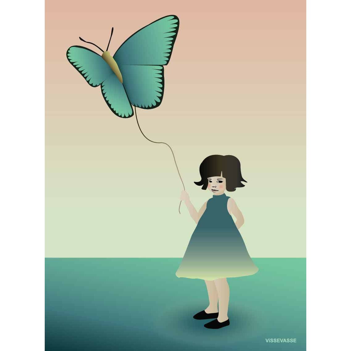 Vissevasse Fille avec l'affiche de papillon, 70 x100 cm