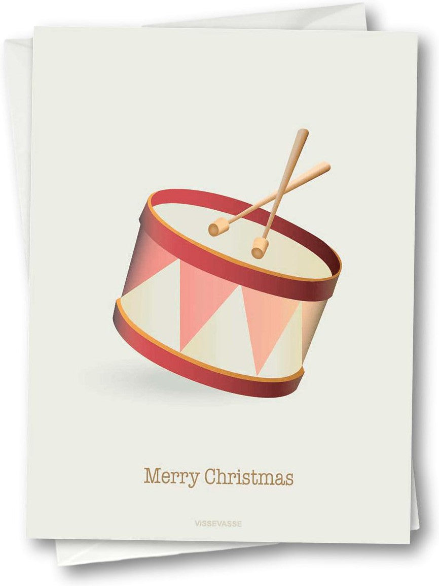 VISSEVASSE Merry Christmas Drum Growering Tarjeta de felicitación, 10,5x15 cm