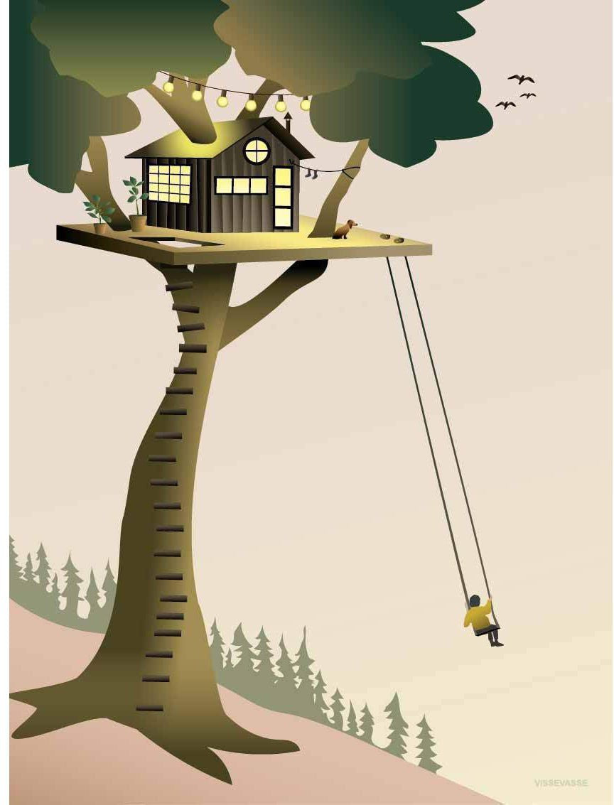 Vissevasse Tree House veggspjald, 15 x21 cm