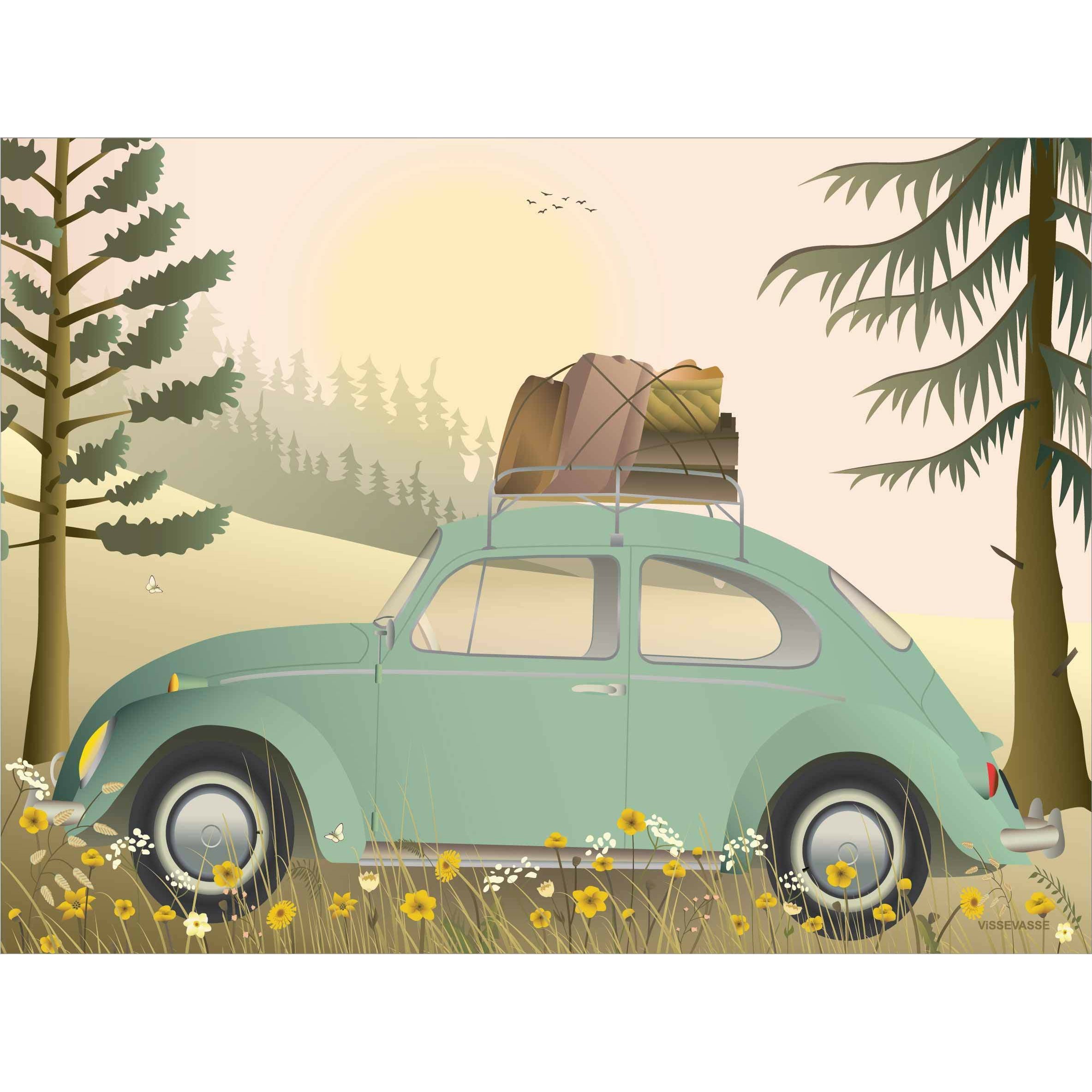 Vissevasse Vw Beetle Green Poster, 30 X40 Cm