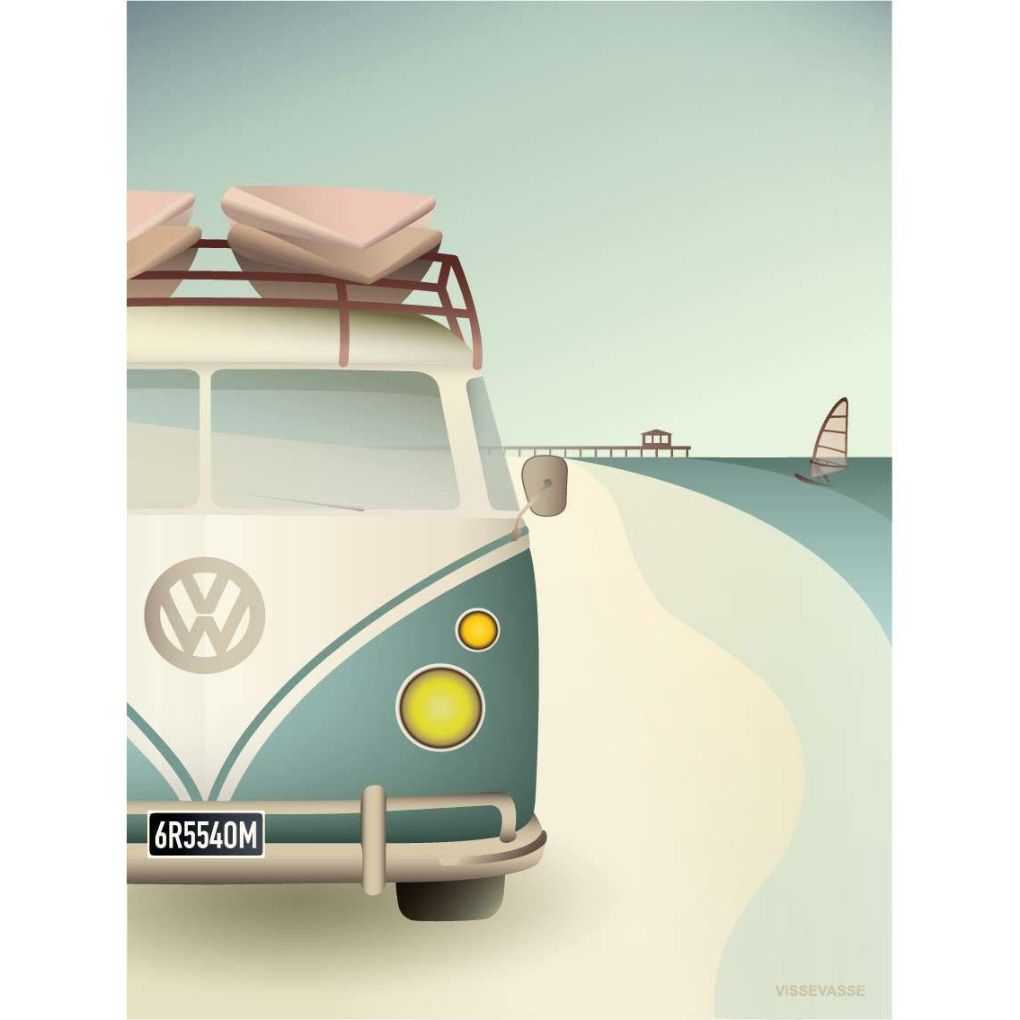 Vissevasse VW Camper -affisch, 70 x100 cm