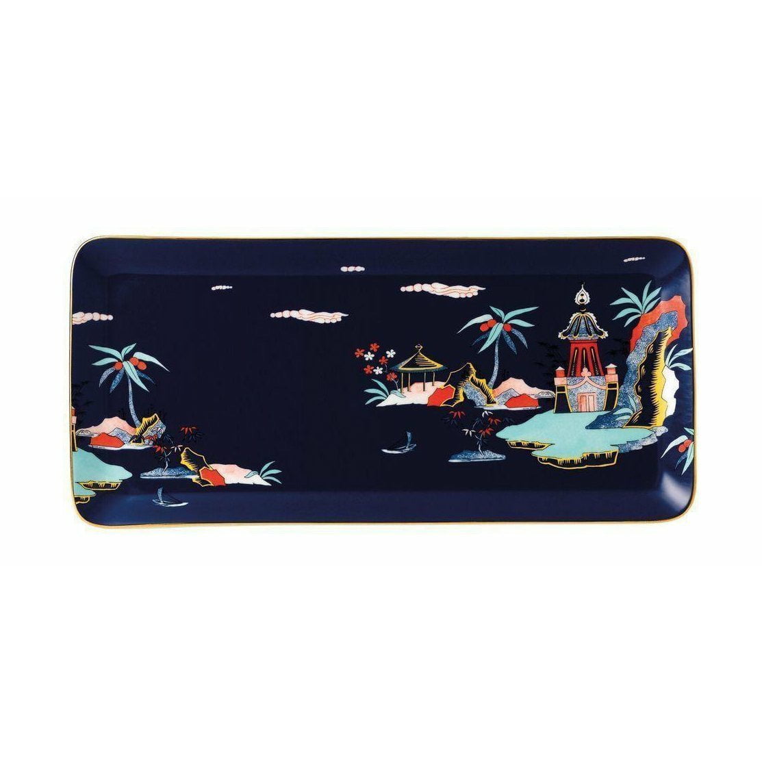 Wedgwood Wonderlust Blue Pagoda Rektangulær sandwichbakke 34 cm gaveæske