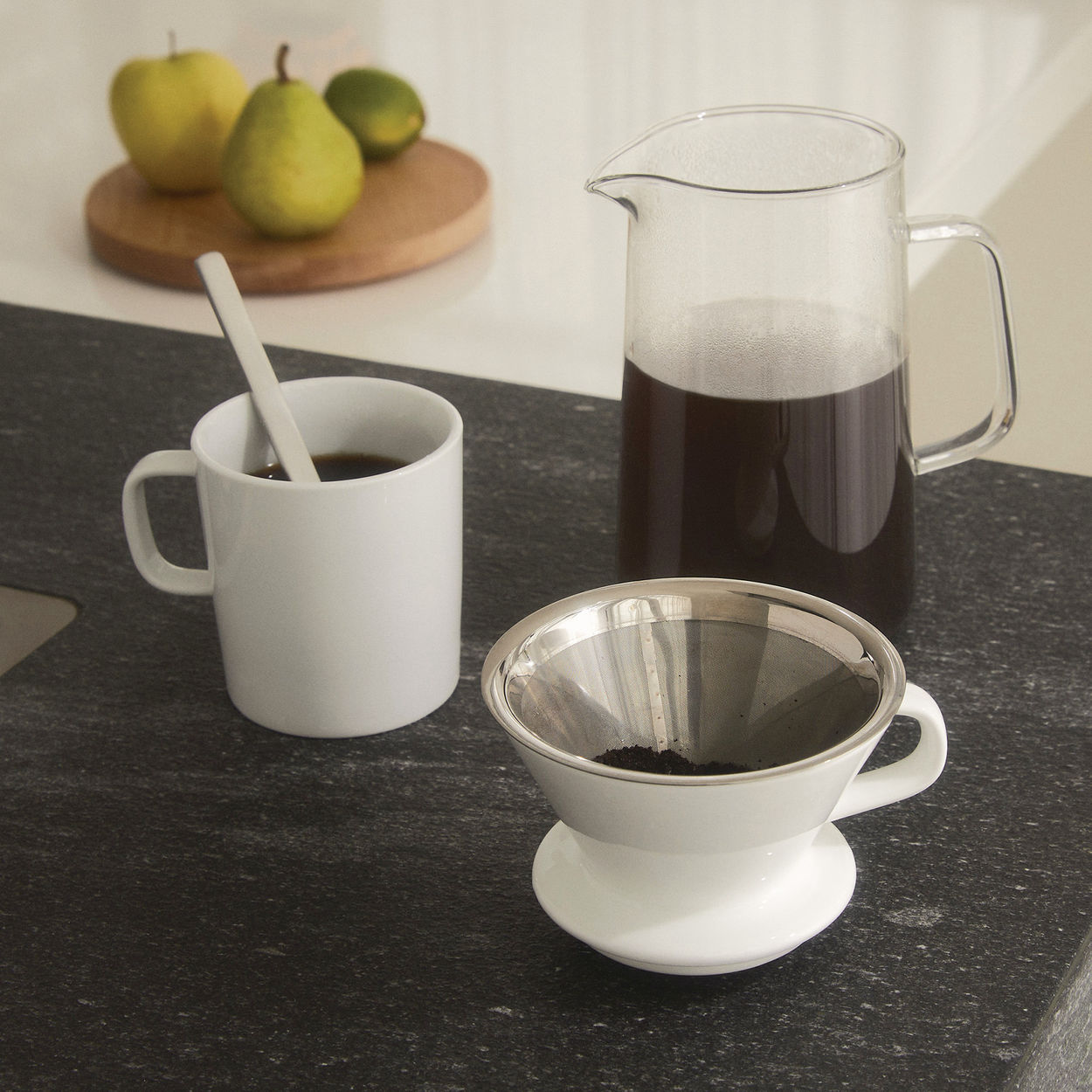 Alessi Slow Coffee, Accesorios para el molinillo de café (Jug + Filer de red + Soporte de filtro)