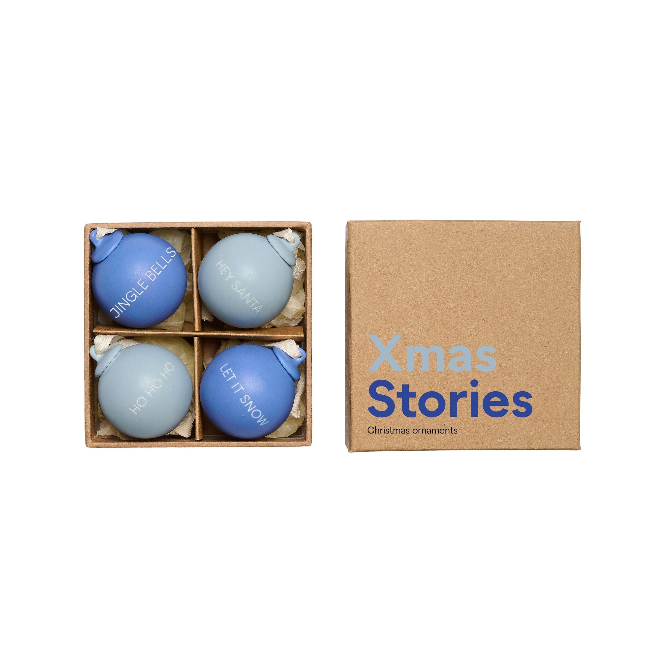 Design Letters Xmas Stories Ball Hangers 40 mm (set van 4 pc's), kobaltblauw/lichtblauw