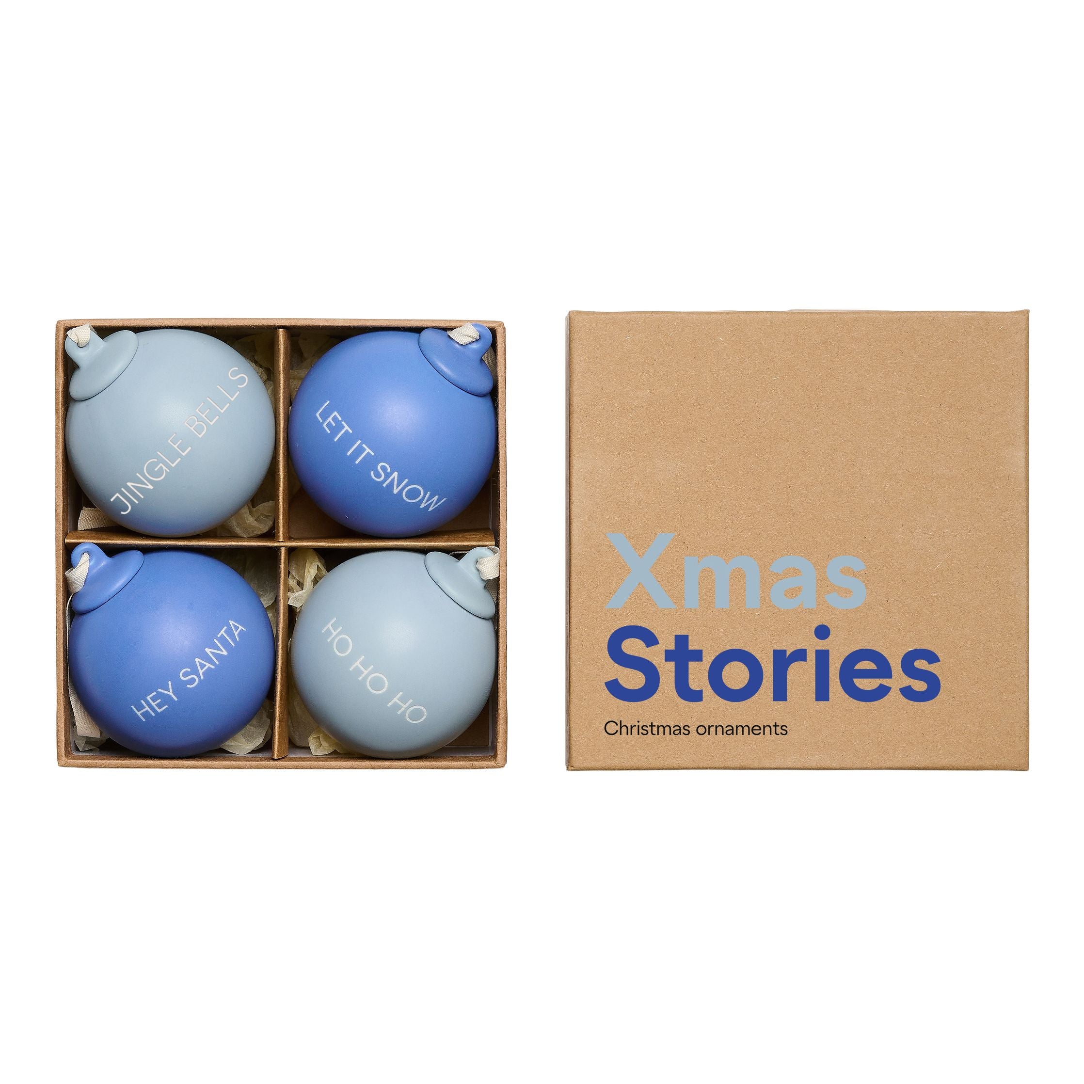 Design Lettere Storie di Natale Pendenti a sfera 60mm (set di 4 pezzi), blu cobalto/azzurro