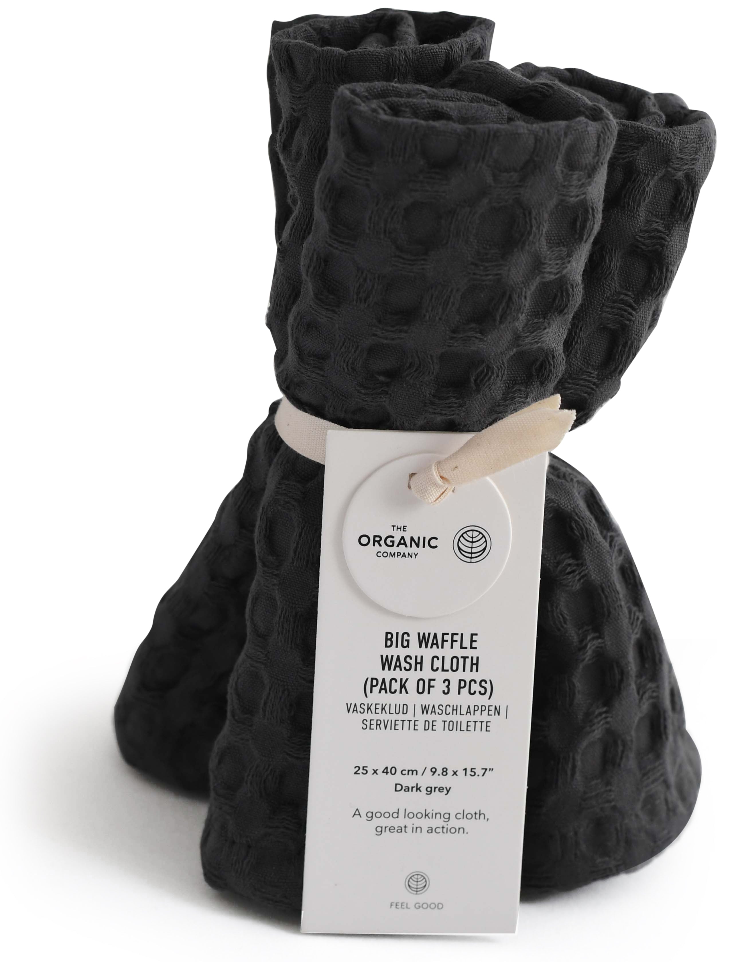 The Organic Company Big Waffle Wash Cloth 3 Pcs., Mørkt Grey