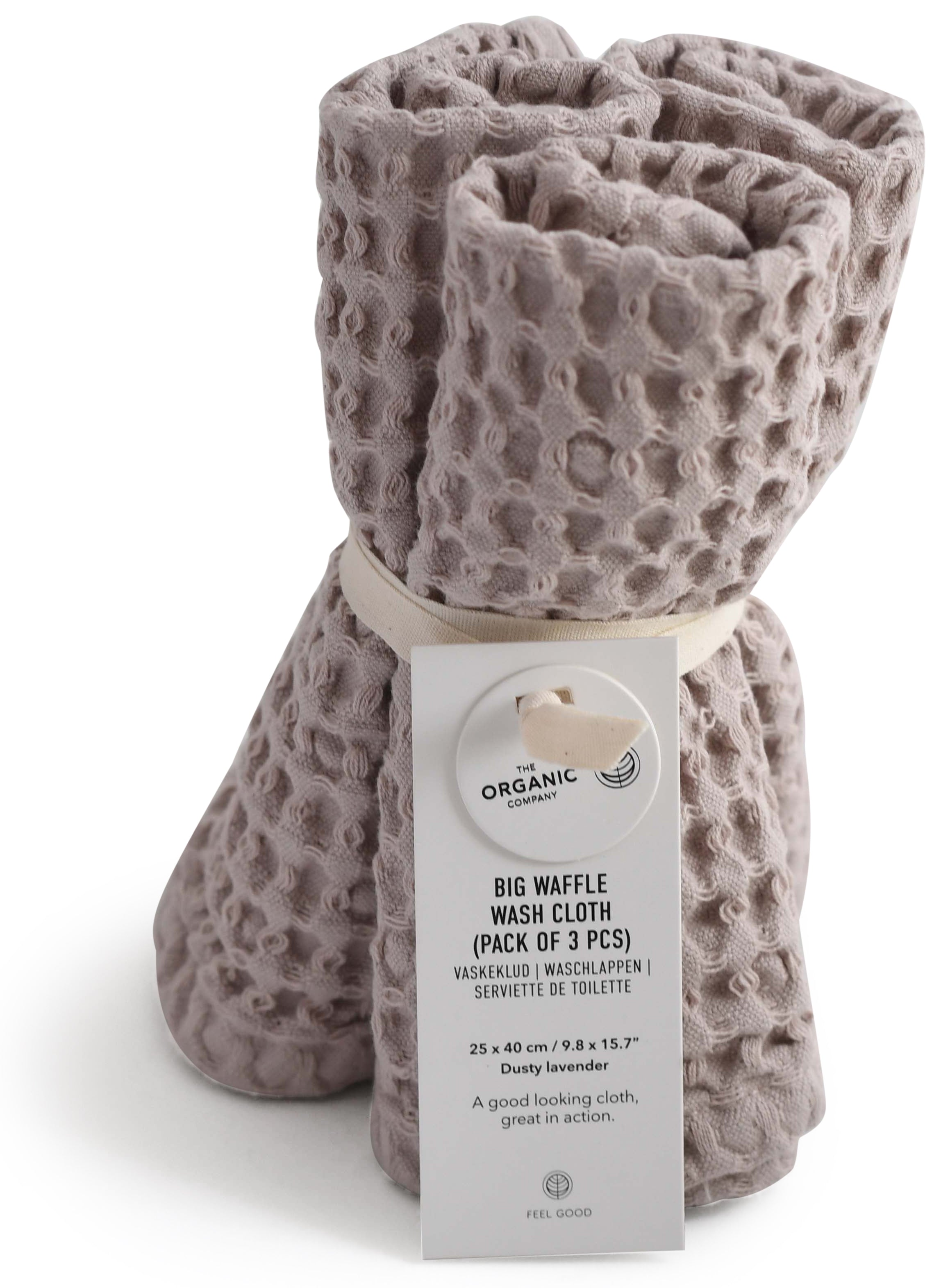 The Organic Company Lot de 3 débarbouillettes Big Waffle Lavande poussiéreuse