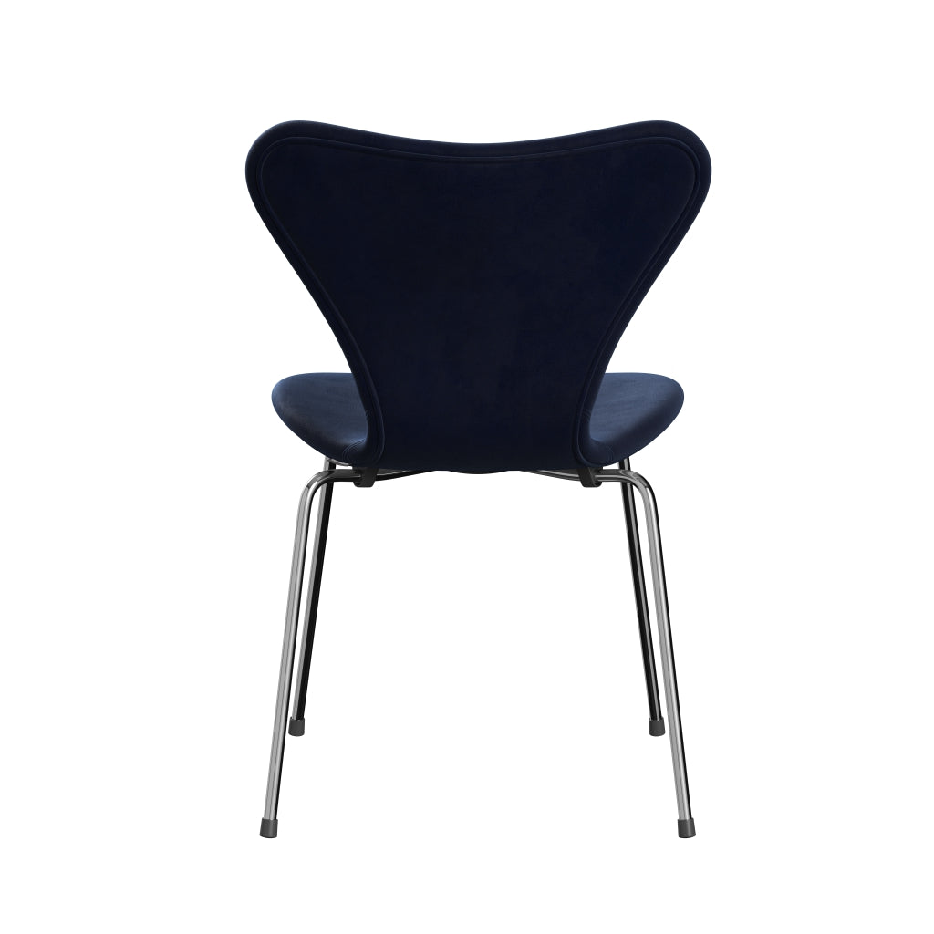 Fritz Hansen 3107 stol full møbeltrekk, krom/Belfast Velvet Midnight Blue