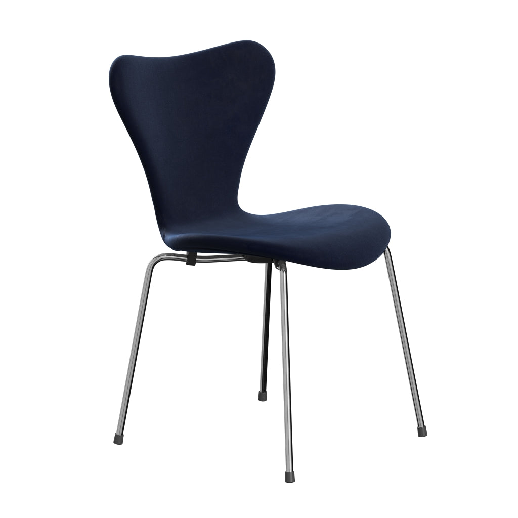 Fritz Hansen 3107 chaise complète complète, Chrome / Belfast Velvet Midnight Blue