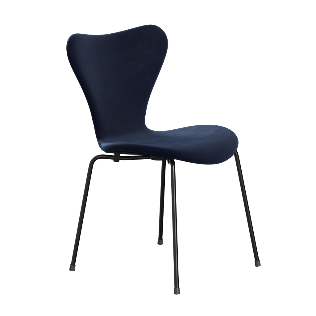 Fritz Hansen 3107 Chair Full Upholstery, Black/Belfast Velvet Midnight Blue