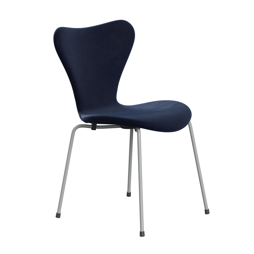 Fritz Hansen 3107 chaise complète complète, neuf en velours gris / belfast en bleu de minuit