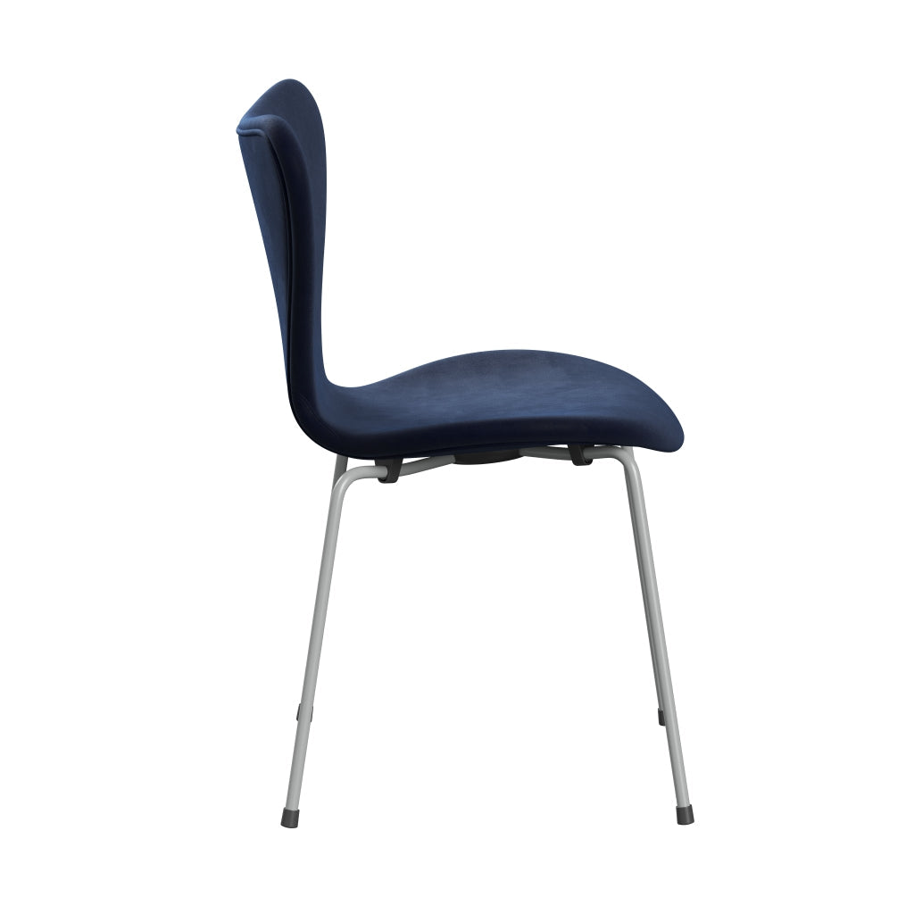 Fritz Hansen 3107 chaise complète complète, neuf en velours gris / belfast en bleu de minuit