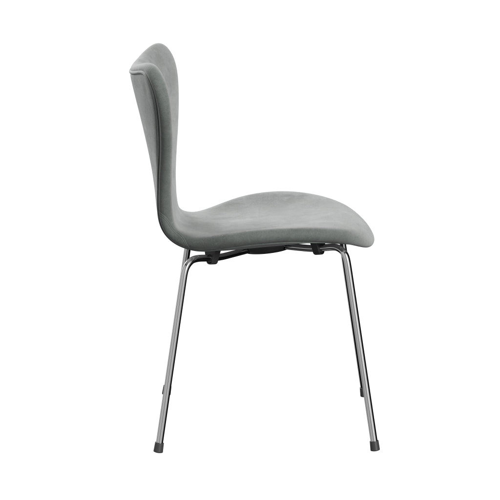 Fritz Hansen 3107 sedia piena tappezzeria, guarnizione di velluto cromata/belfast grigio