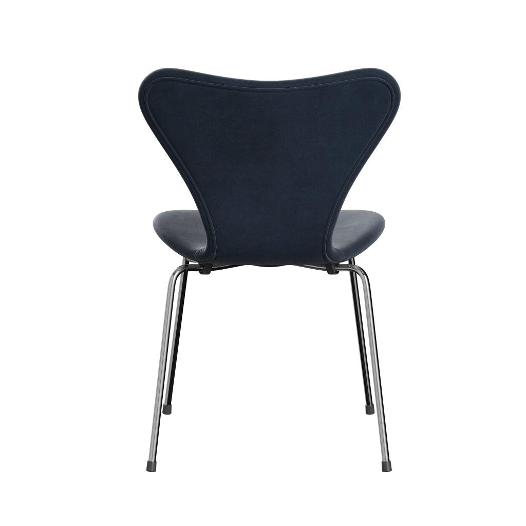 Fritz Hansen 3107 chaise complète complète, Chrome / Belfast Velvet Grey Bleu