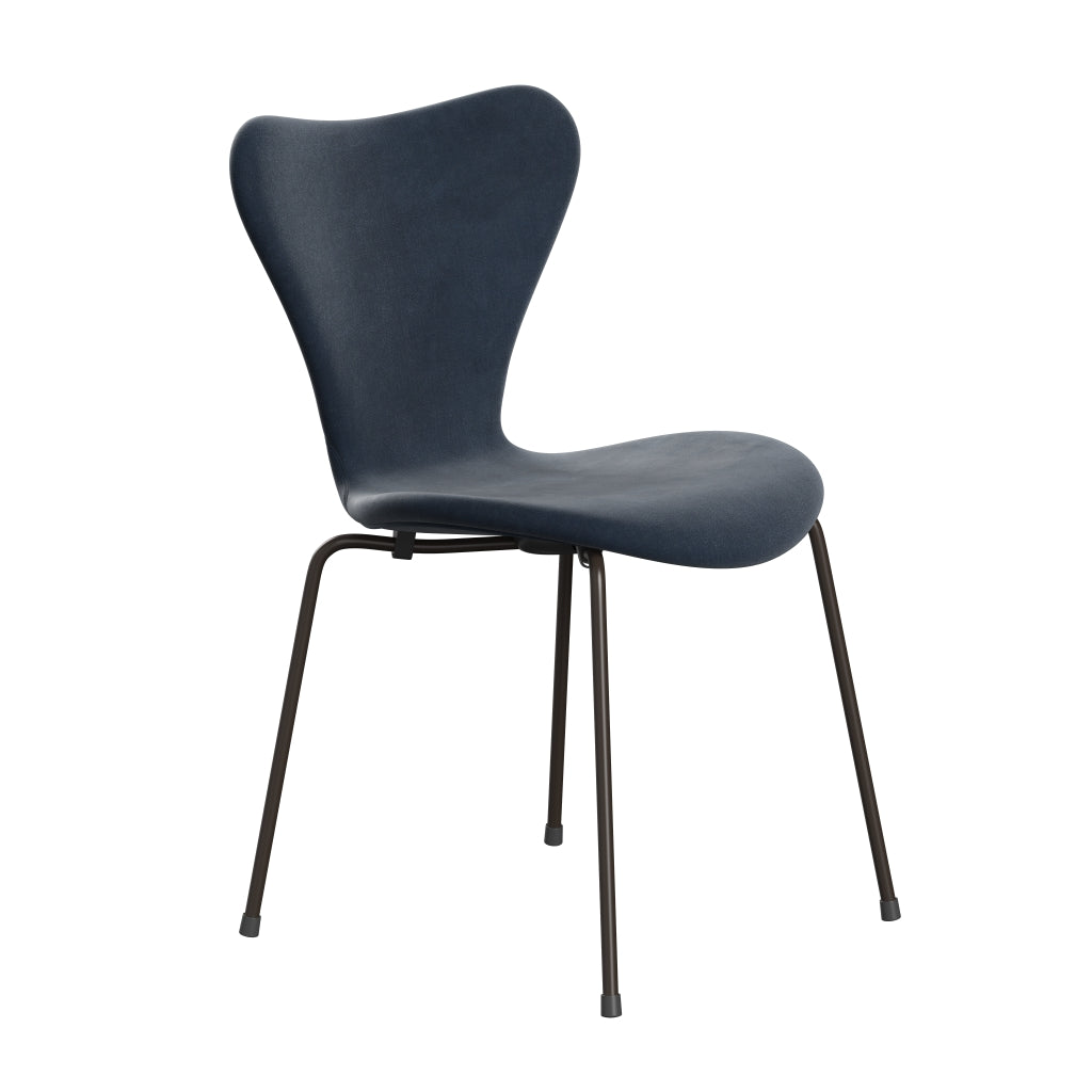 Fritz Hansen 3107 stol full møbeltrekk, brun bronse/Belfast Velvet Gray Blue