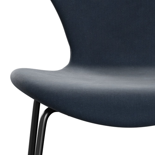 Fritz Hansen 3107 sedia piena rivestimento, blu grigio in velluto nero/belfast
