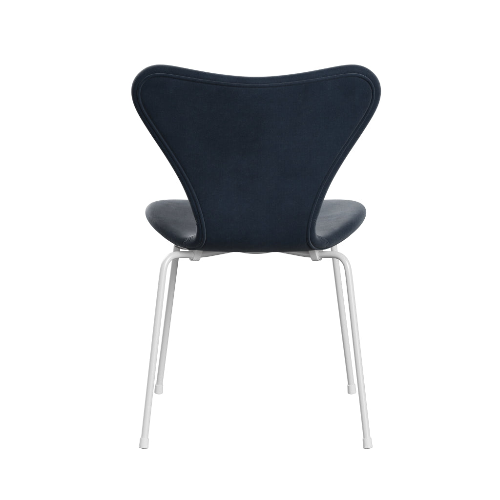 Fritz Hansen 3107 sedia piena tappezzeria, blu grigio in velluto bianco/belfast