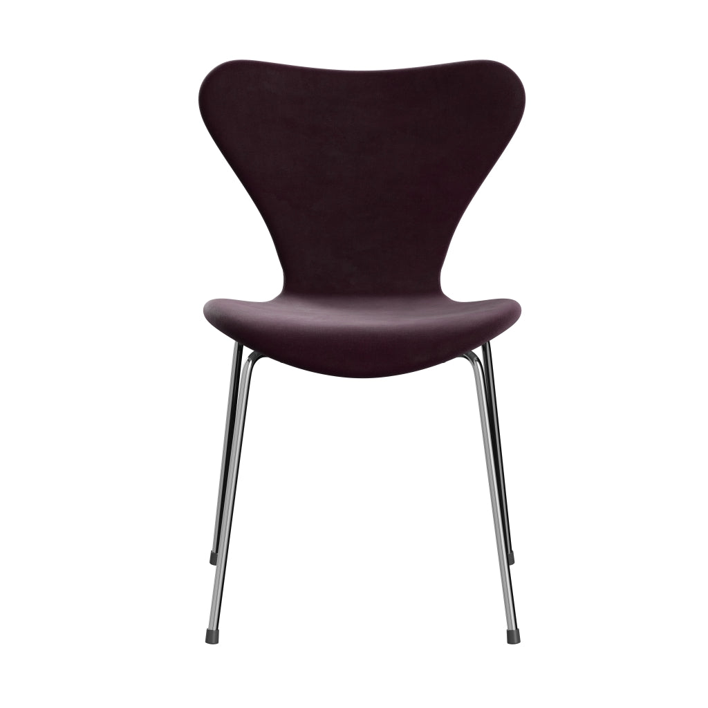 Fritz Hansen 3107 sedia piena tappezzeria, plum scuro di velluto cromo/belfast