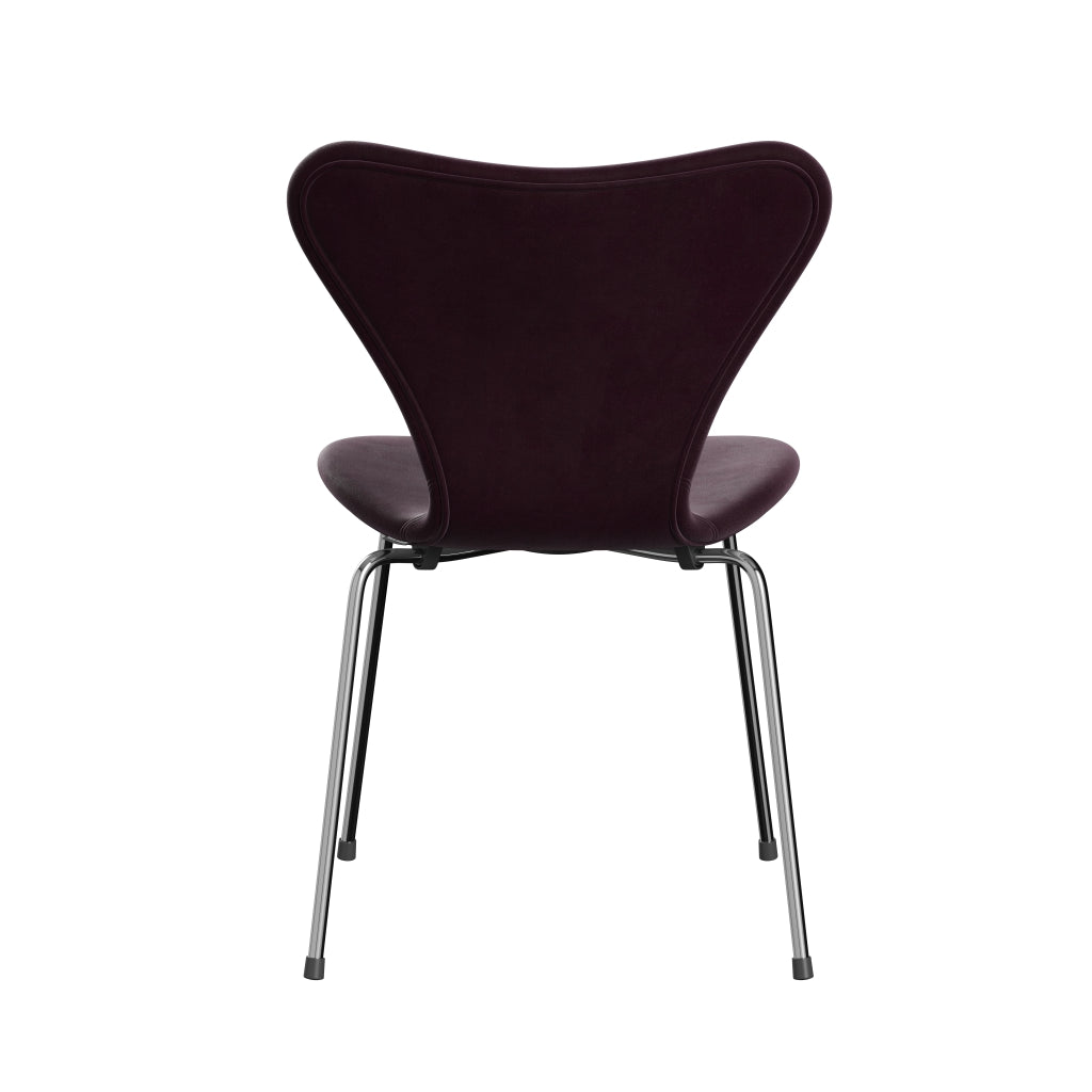 Fritz Hansen 3107 sedia piena tappezzeria, plum scuro di velluto cromo/belfast