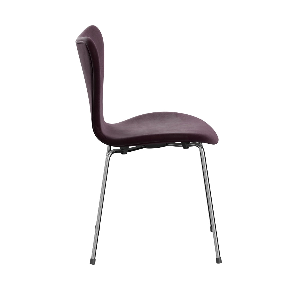 Fritz Hansen 3107 stol full møbeltrekk, krom/Belfast Velvet Dark Plum