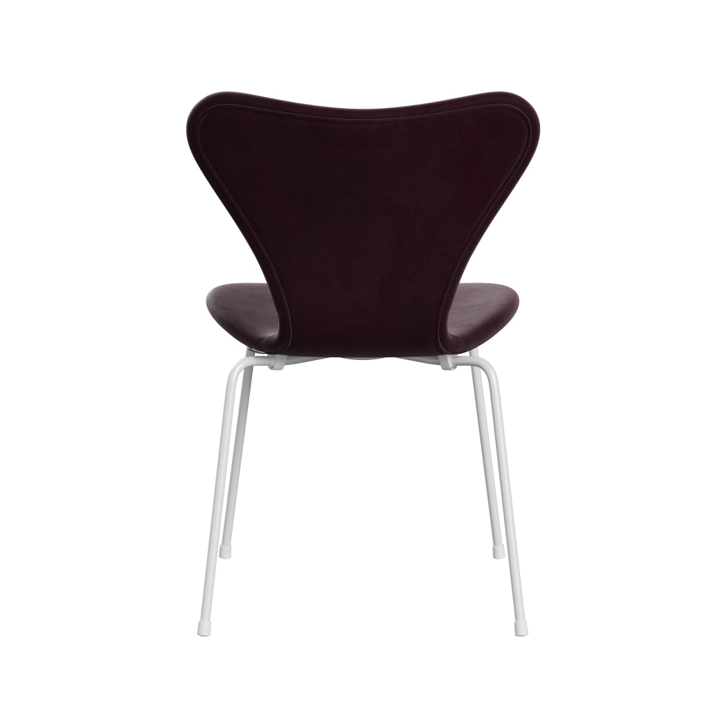 Fritz Hansen 3107 chaise complète complète, prune foncée en velours blanc / belfast