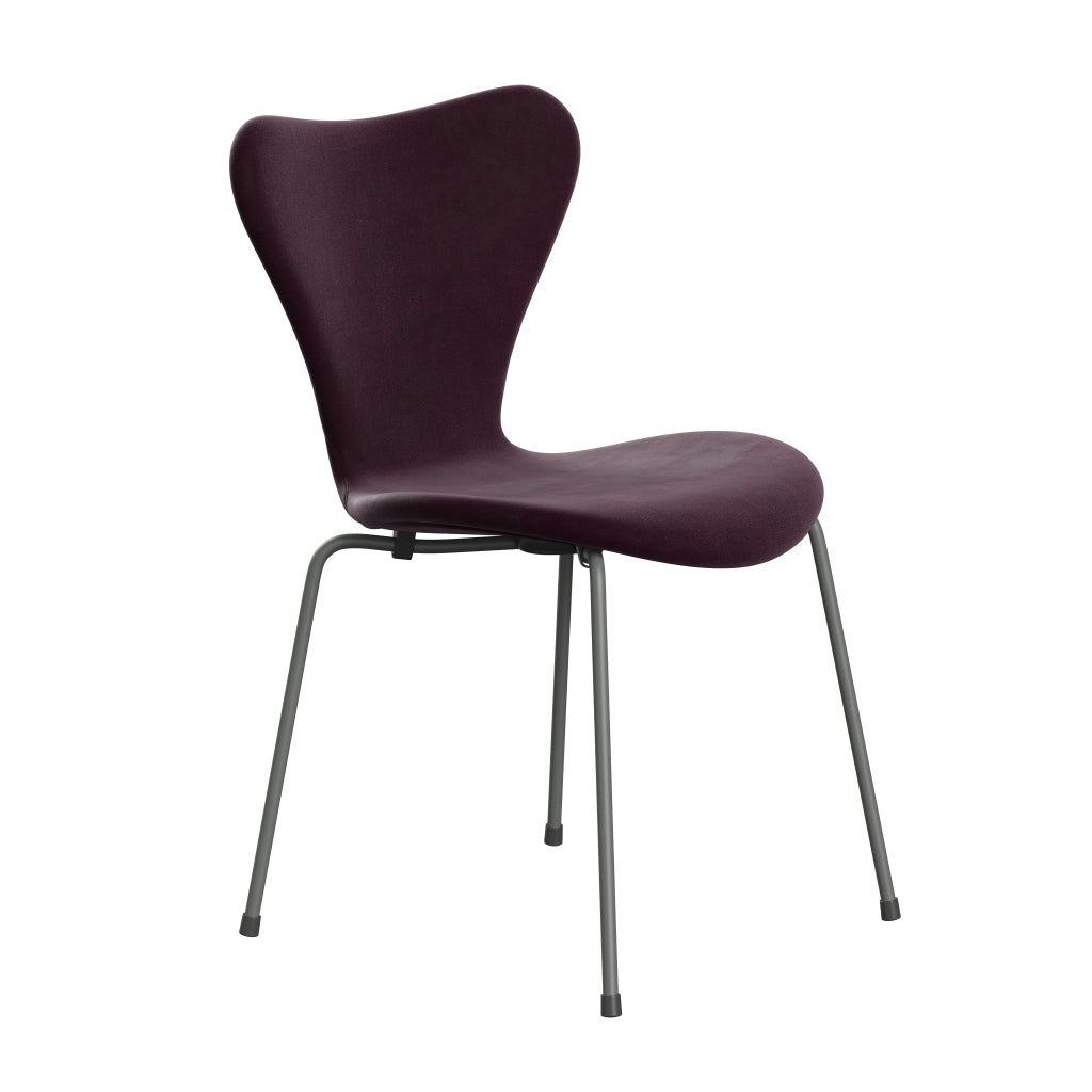 Fritz Hansen 3107 Stol Fuld polstring, sølvgrå/Belfast Velvet Dark Plum