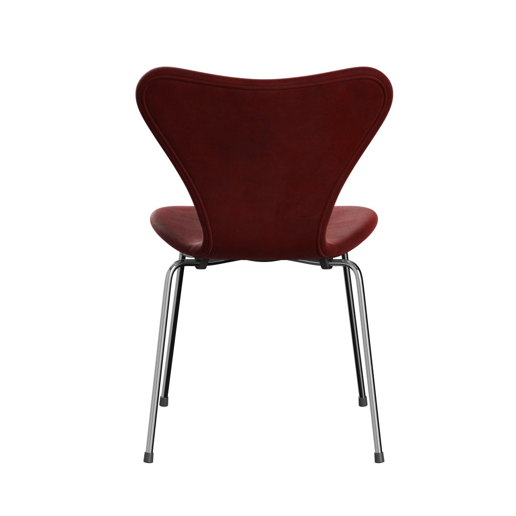 Fritz Hansen 3107 chaise complète complète, Chrome / Belfast Velvet Autumn Red