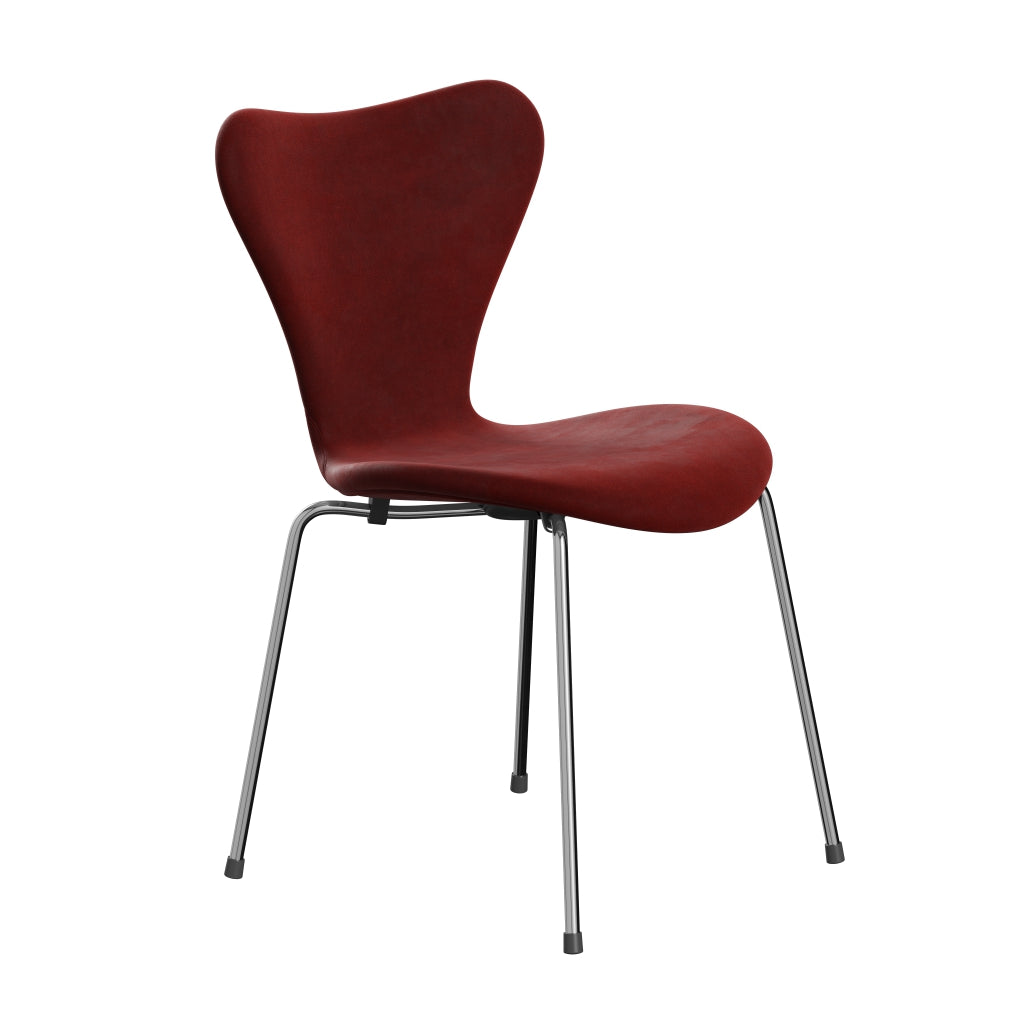 Fritz Hansen 3107 stol full møbeltrekk, krom/Belfast Velvet høst rød