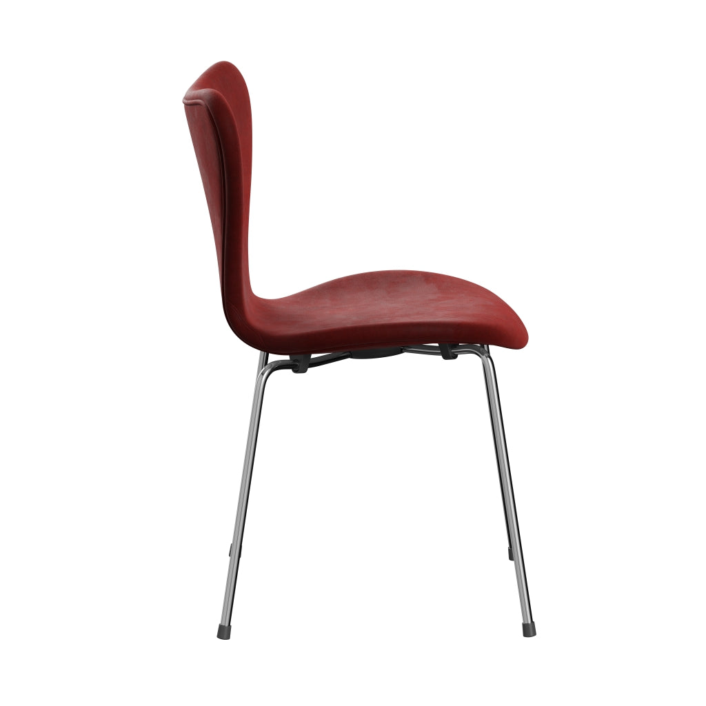 Fritz Hansen 3107 stol full møbeltrekk, krom/Belfast Velvet høst rød