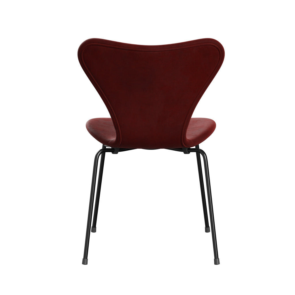 Fritz Hansen 3107 Stuhl Full Polstery, Schwarz/Belfast Velvet Herbst Rot