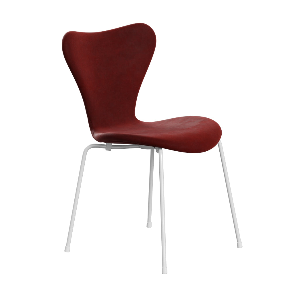 Fritz Hansen 3107 chaise complète complète, blanc en velours blanc / belfast rouge