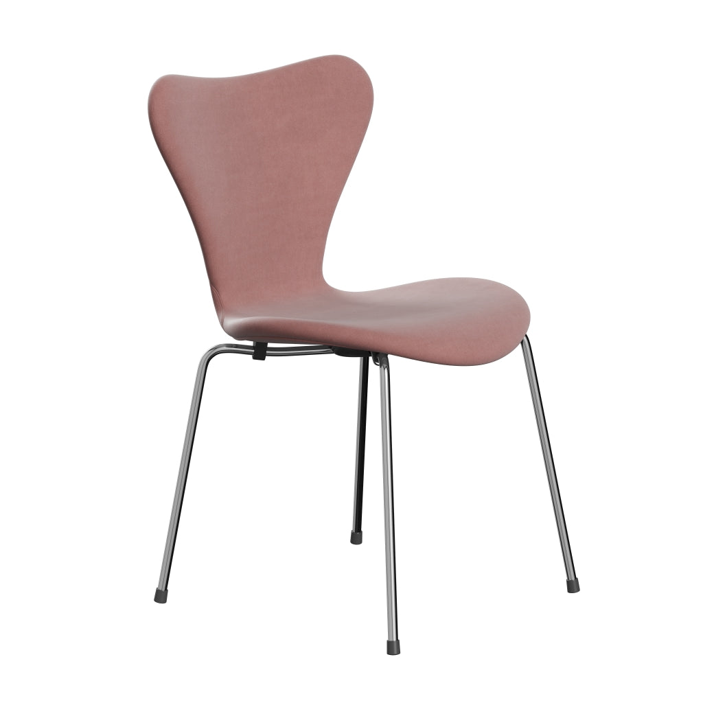 Fritz Hansen 3107 Silla de tapicería completa, cromo/belfast Velvet Misty Rose