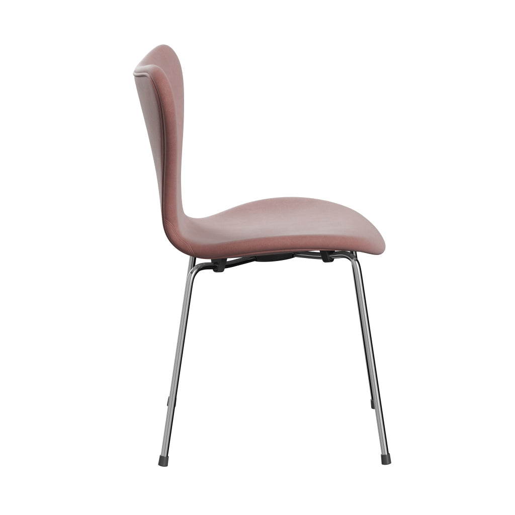 Fritz Hansen 3107 sedia piena tappezzeria, rosa nebbiosa Chrome/Belfast Velvet