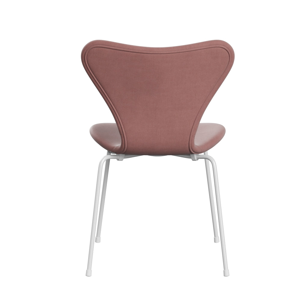 Fritz Hansen 3107 chaise complète complète, Rose brumeuse en velours blanc / belfast