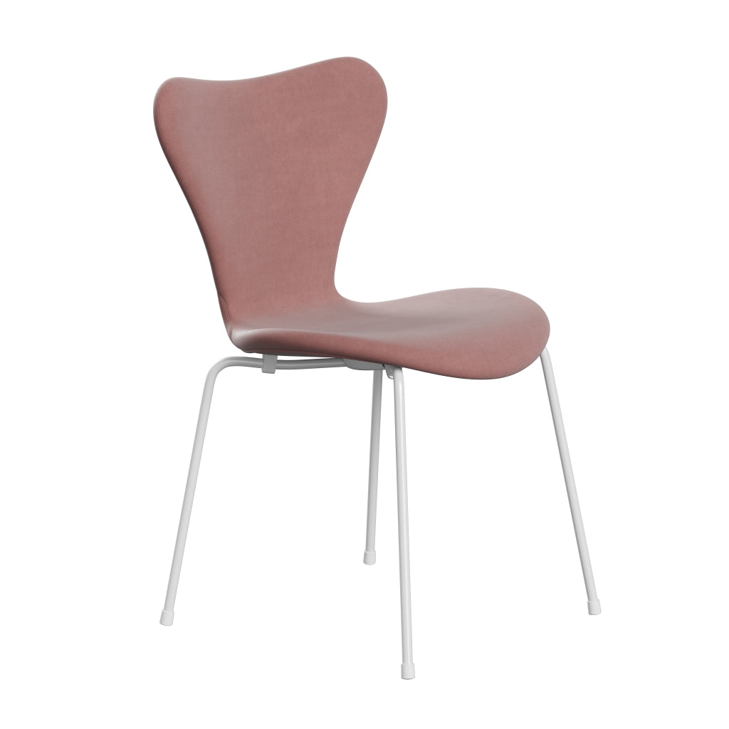 Fritz Hansen 3107 chaise complète complète, Rose brumeuse en velours blanc / belfast