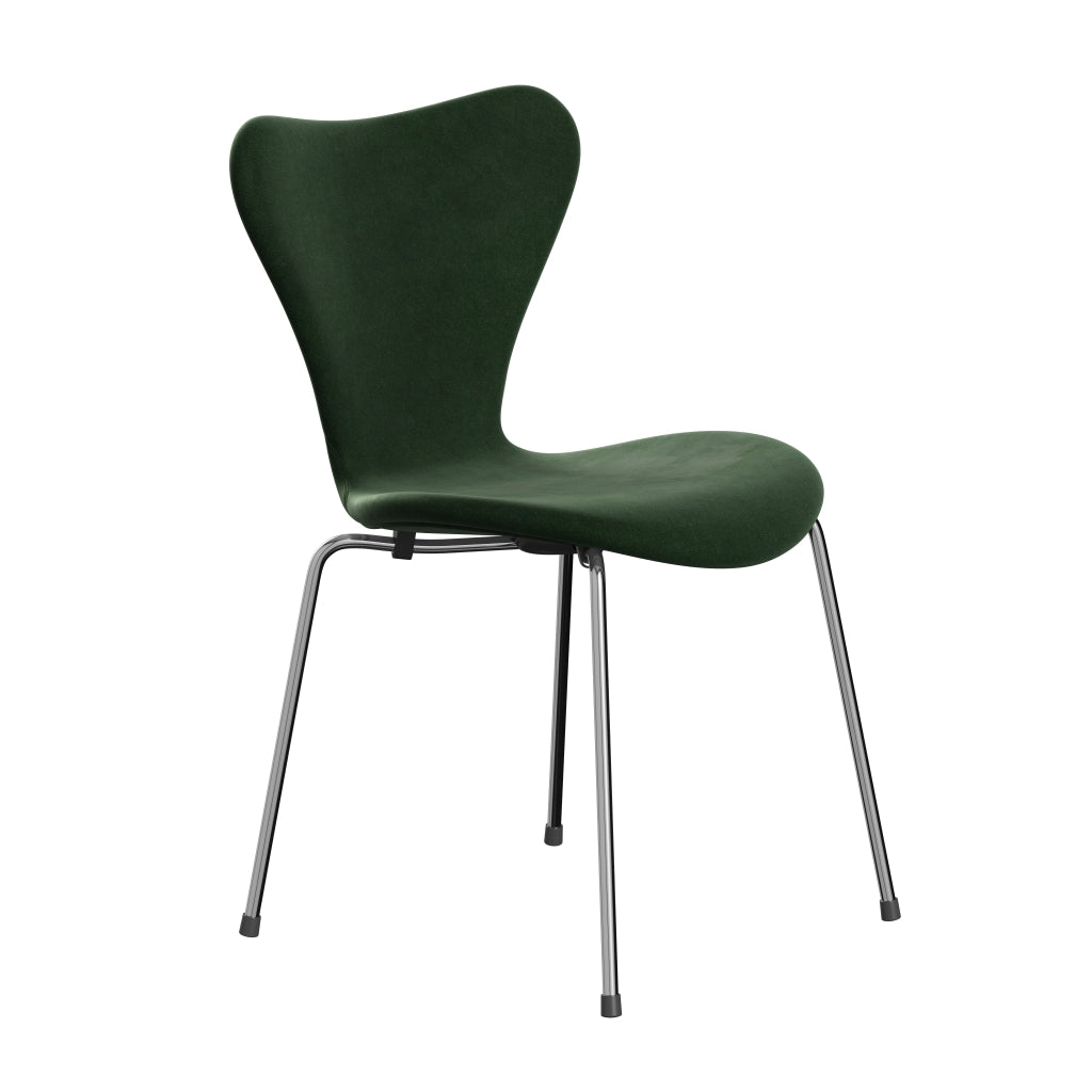 Fritz Hansen 3107 Stol Fuld polstring, Chrome/Belfast Velvet Forest Green