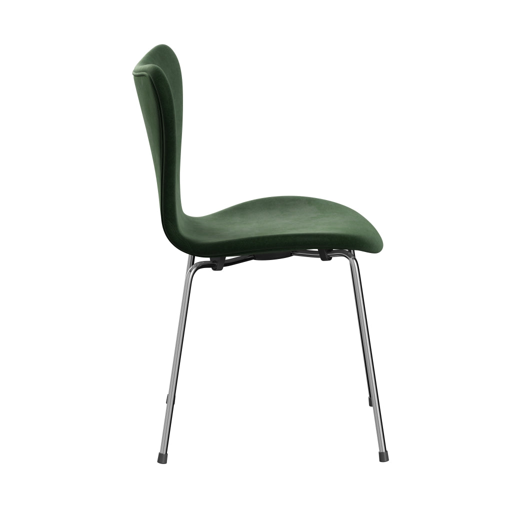 Fritz Hansen 3107 Stuhl Full Polstery, Chrom/Belfast Velvet Forest Green