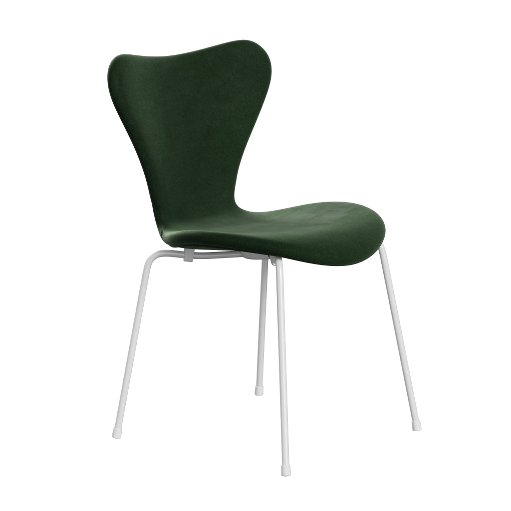 Fritz Hansen 3107 Stol Fuld polstring, White/Belfast Velvet Forest Green