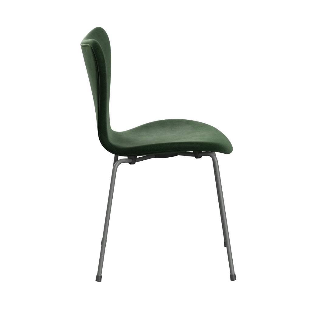 Fritz Hansen 3107 Stol Fuld polstring, sølvgrå/Belfast Velvet Forest Green