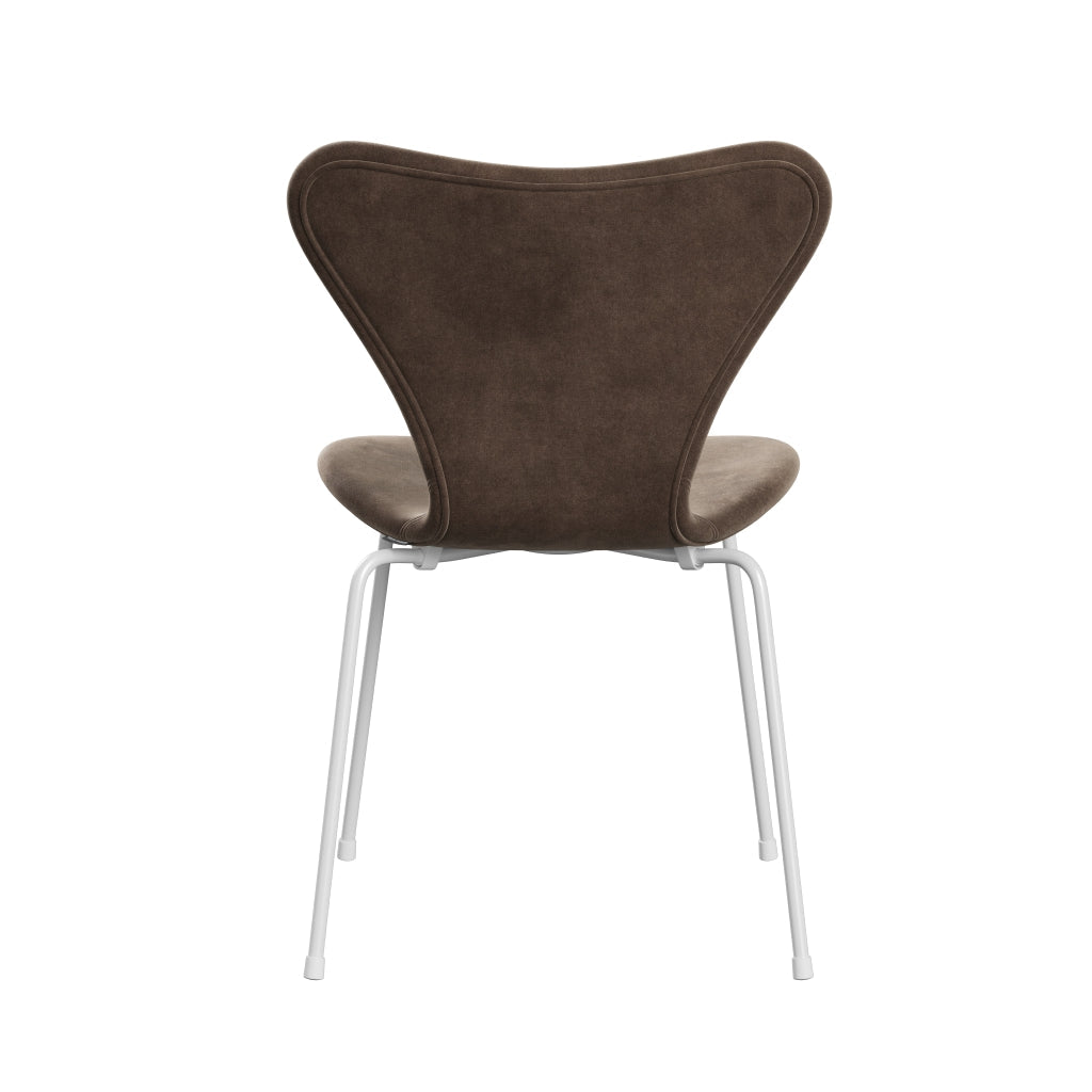 Fritz Hansen 3107 sedia piena rivestimento, marrone grigio in velluto bianco/belfast