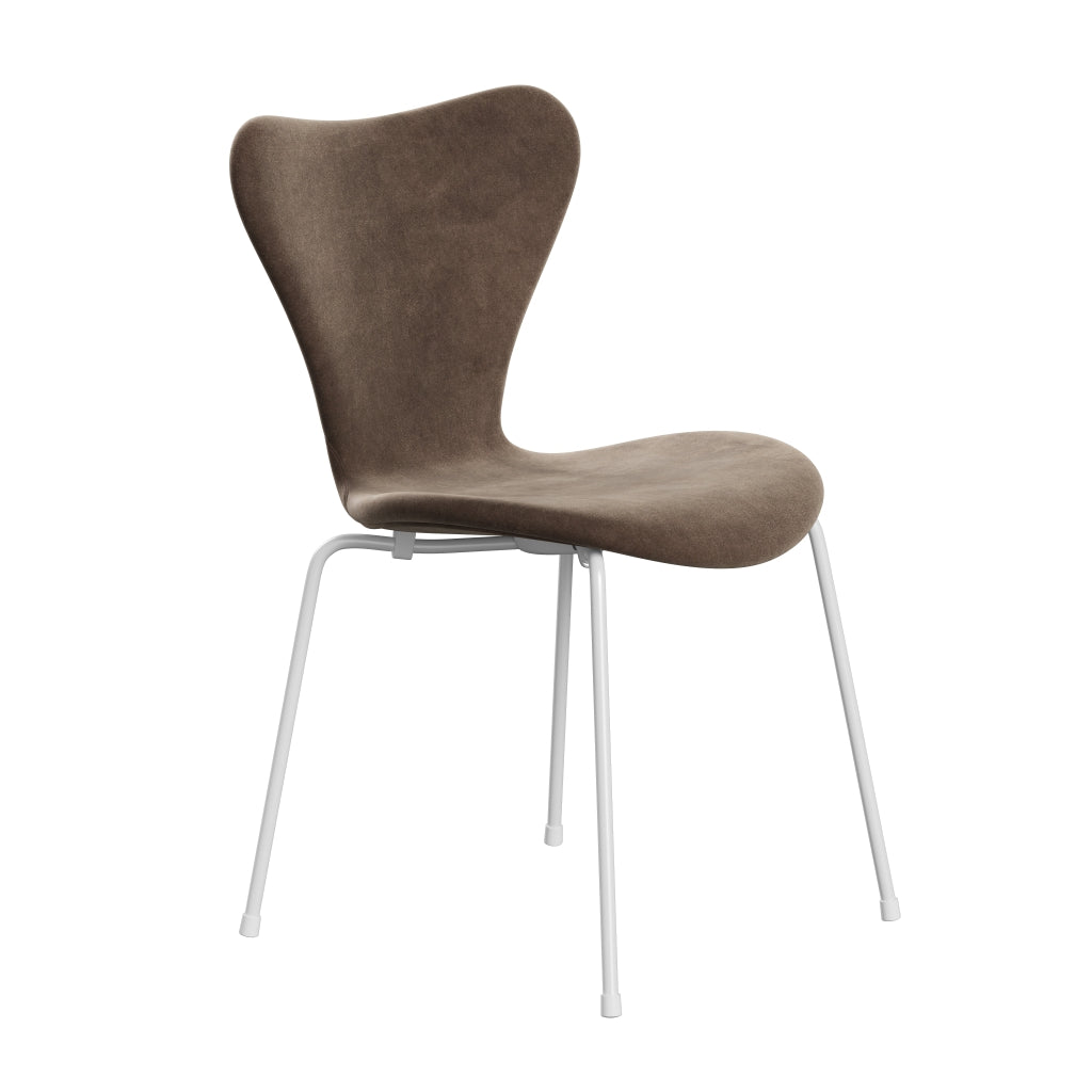 Fritz Hansen 3107 Silla tapicería completa, blanco/belfast terciopelo marrón gris