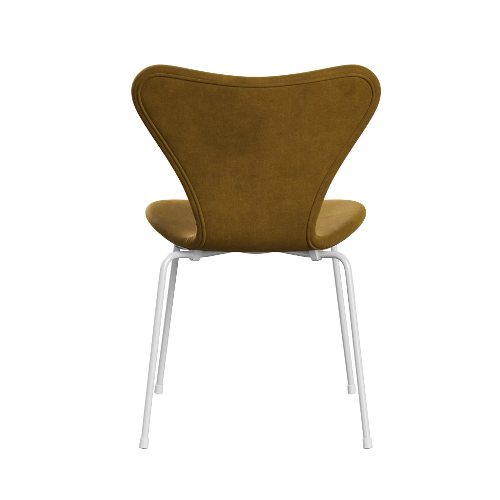 Fritz Hansen 3107 Stuhl Full Polster, Weiß/Belfast Velvet Soft Ocker