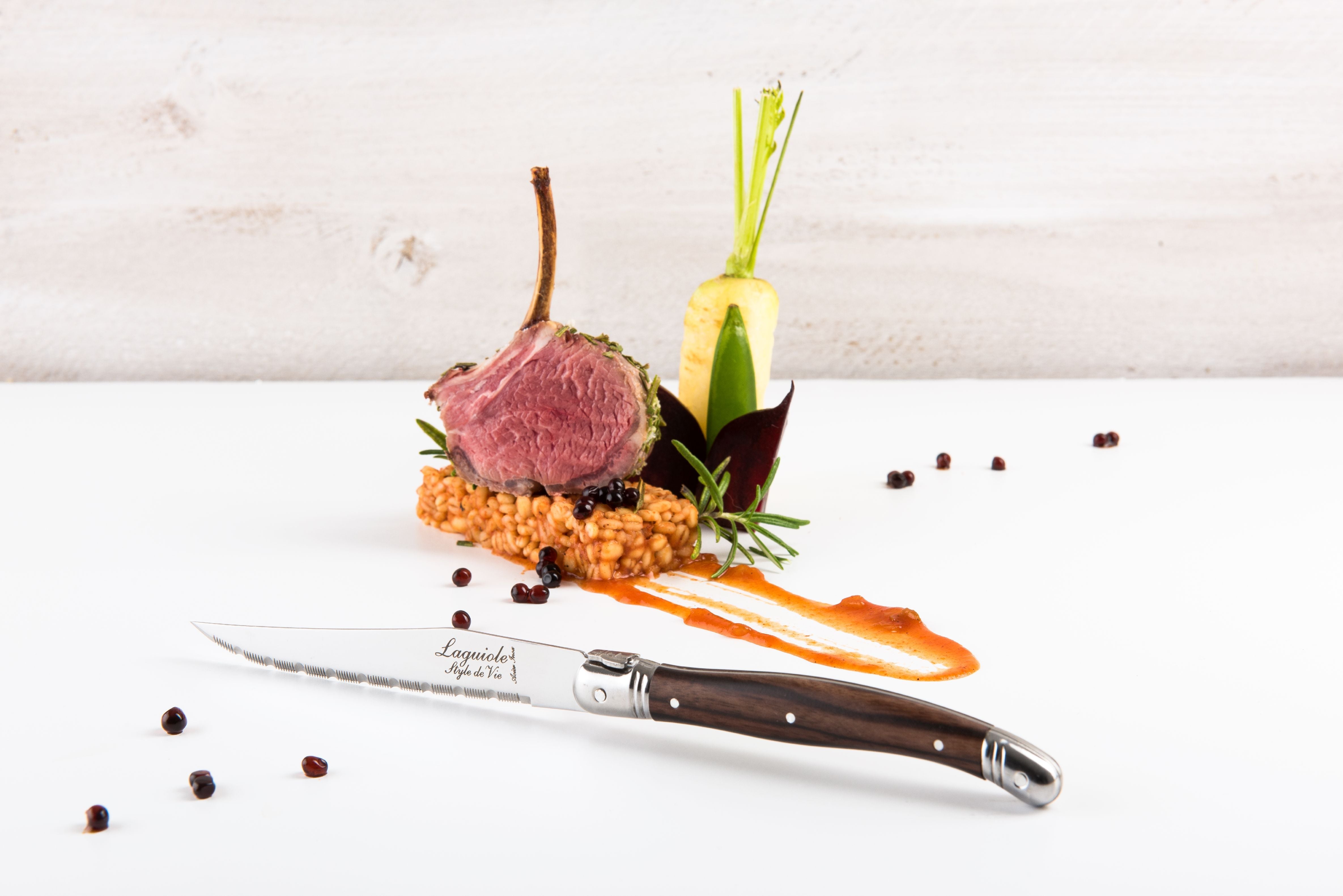 Style De Vie Authentique Laguiole Premium Line Steak Knives 6 Piece Set, Dark Wood