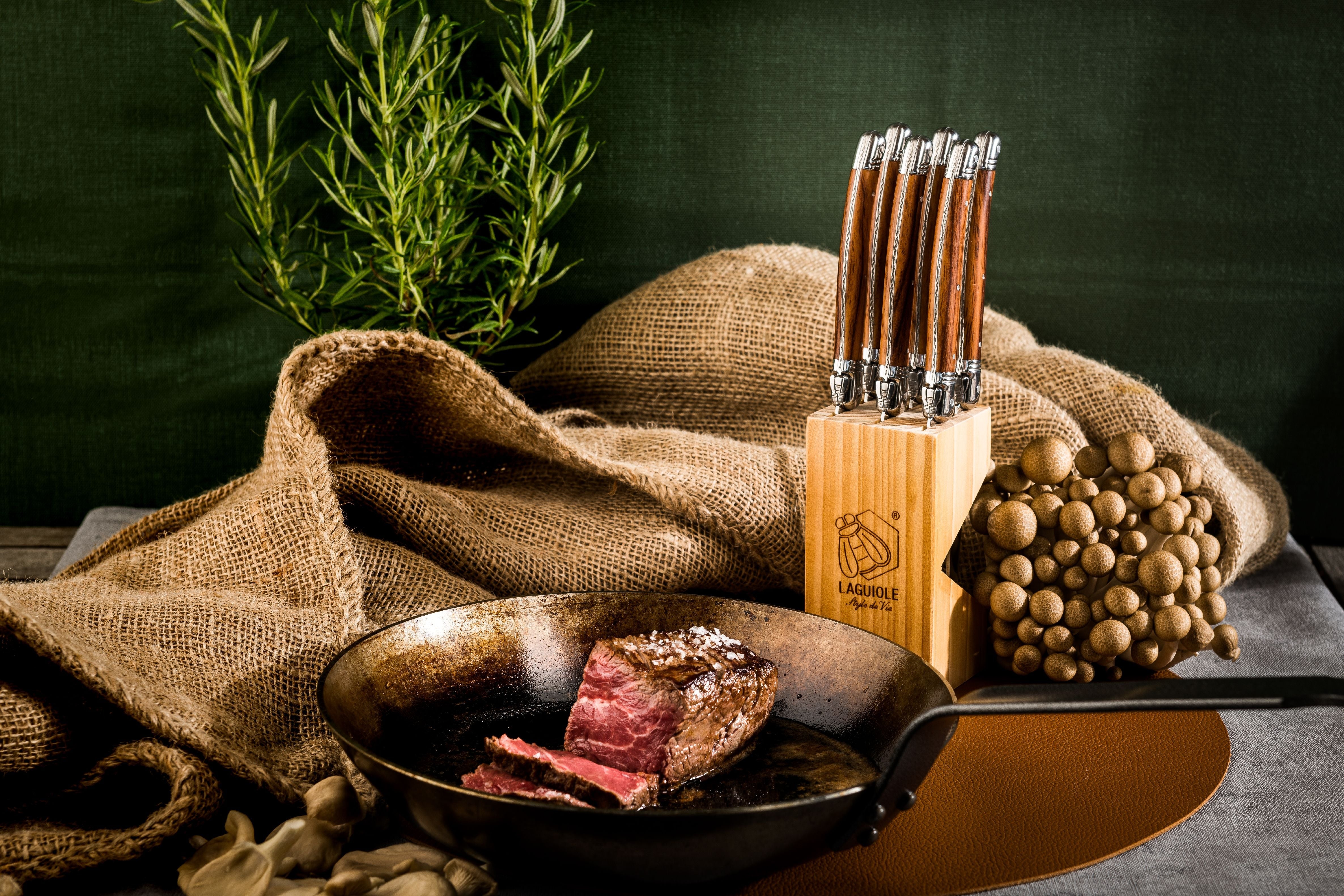 Style De Vie Authentique Laguiole Premium Line Steakmesser-Set, 6-teilig, helles Holz