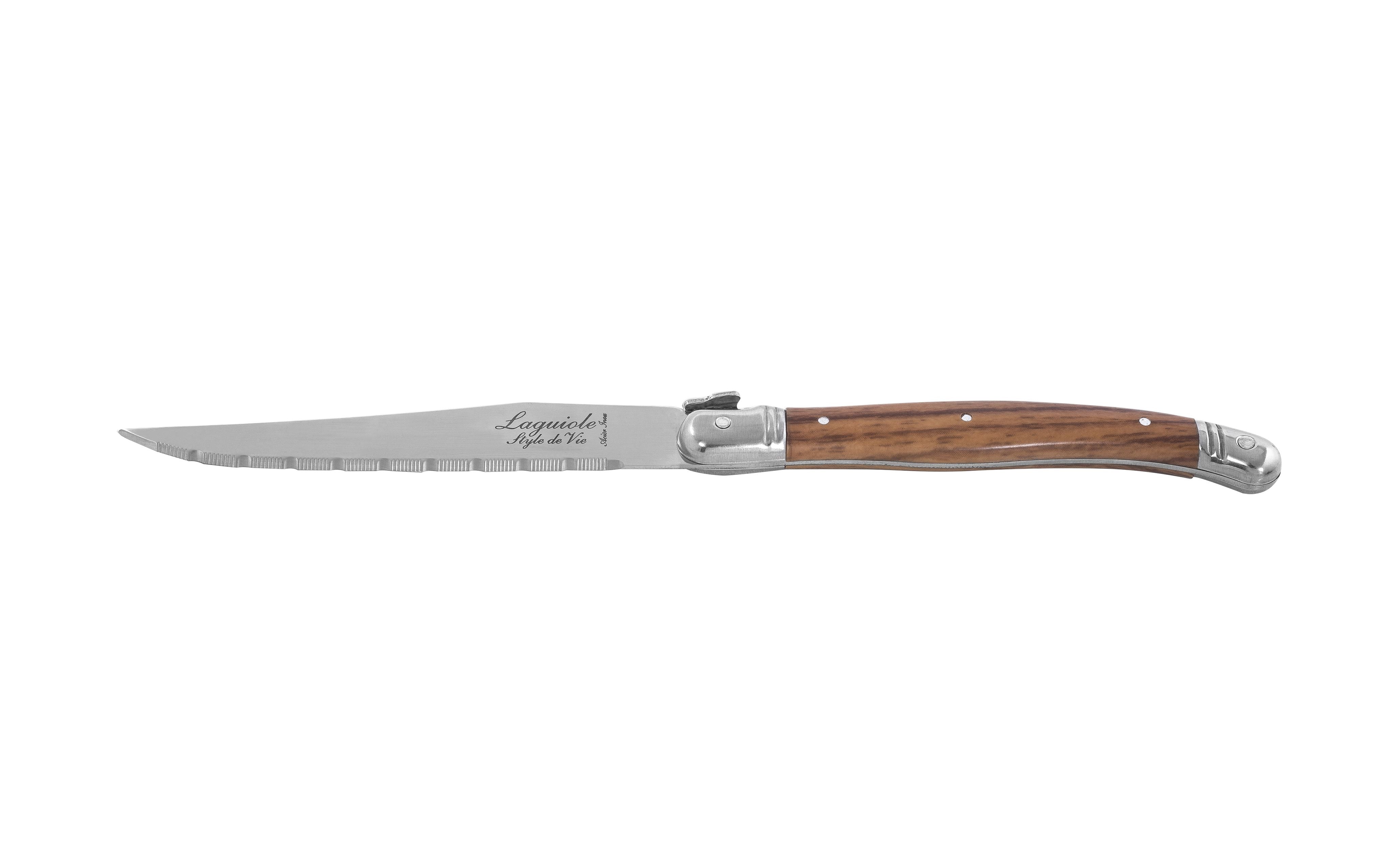 Style De Vie Authentique Laguiole Premium Line Steak Knives 6 Piece Set, Light Wood