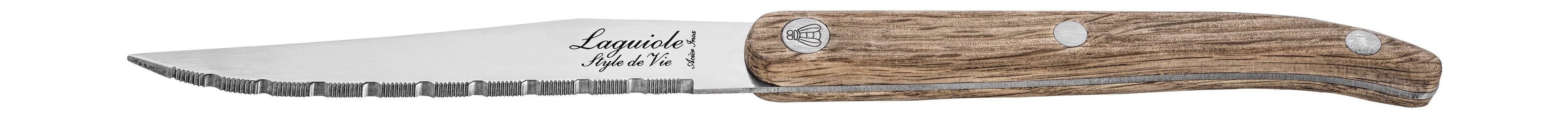 Style De Vie Authentique Laguiole Innovation Line Steak Knives 6 Piece Set Oak Wood, Servurderet Blade
