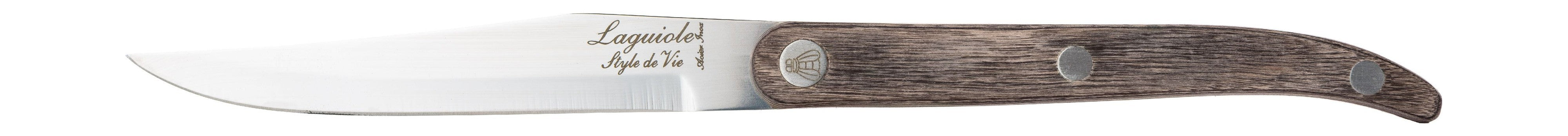 Estilo de Vie Authentique Laguiole Innovation Line Kneak Knives de 6 piezas, pakka gris con cuchilla suave