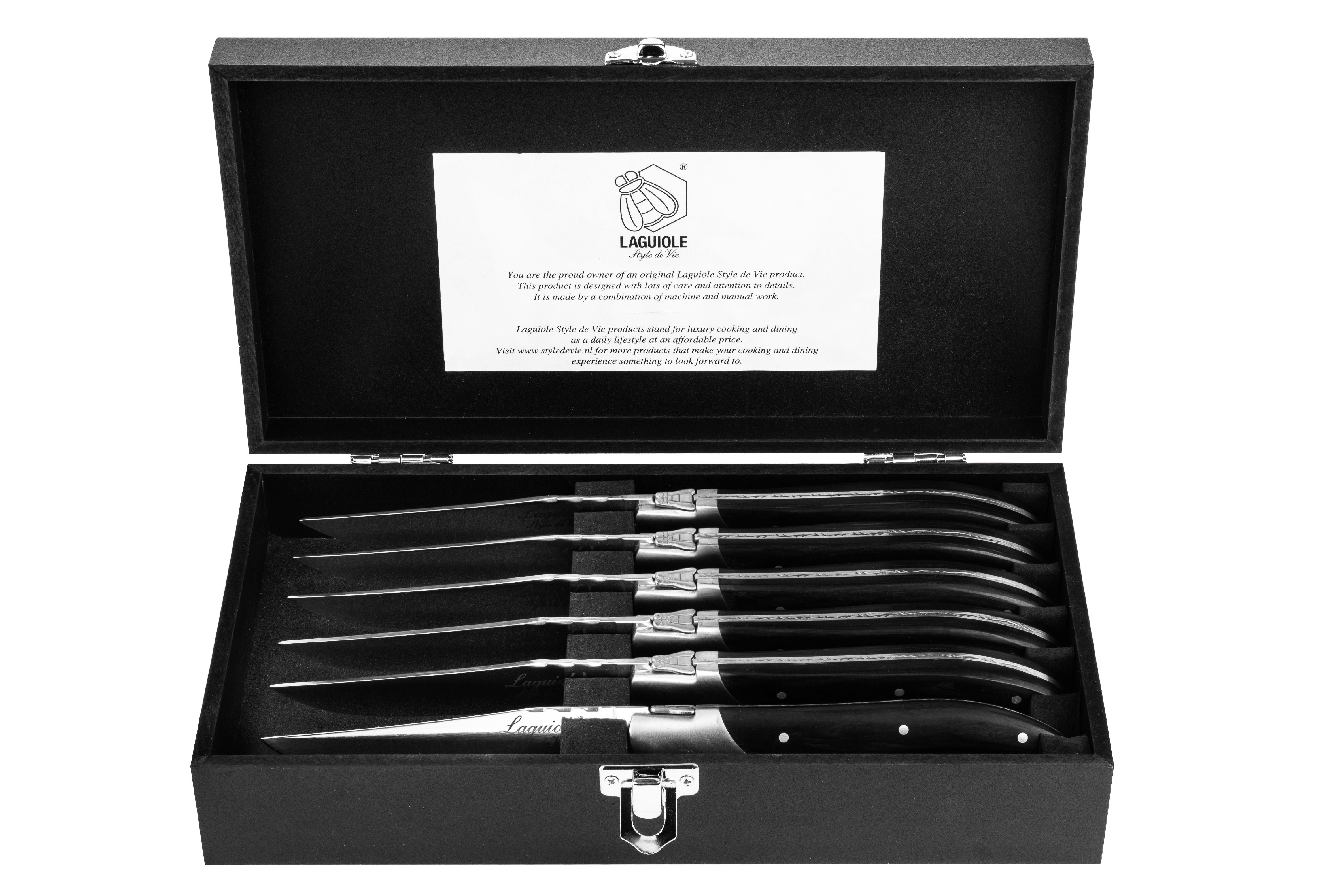 Style De Vie Authentique Laguiole Luxus Line Steakmesser-Set, 6-teilig, schwarzes Ebenholz