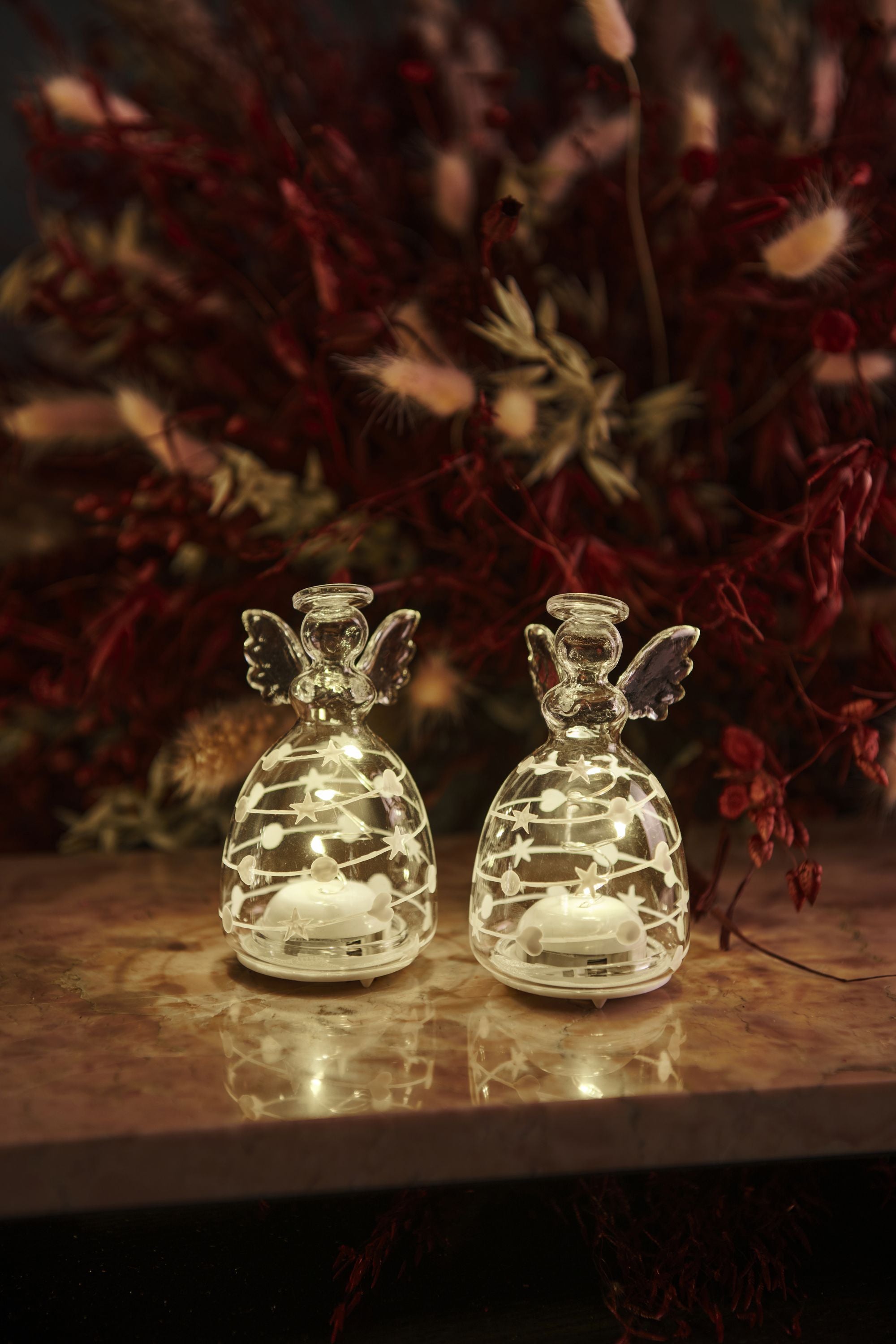 小天狼星甜蜜的圣诞节天使2台，H9厘米，白色/透明